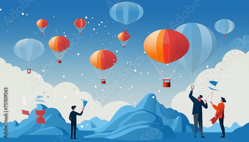 Cartoon-style Meteorologists Launching Weather Balloons

