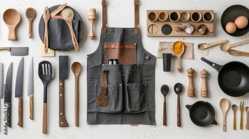 Apron collection with other kitchen utensils
