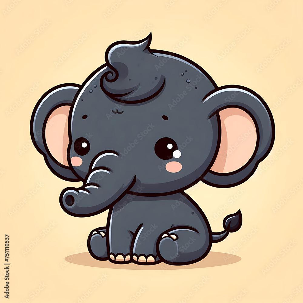 Fototapeta premium a 3d cartoon little elephant, Wallpaper Illustration, and background of a cute elephant. Front view. Concept of cute baby animal, icon. 