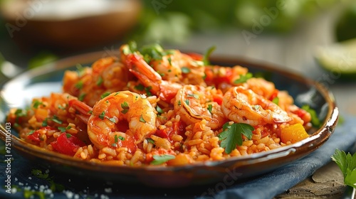 A shrimp and rice dish with Cajun Jamba. Generative Ai