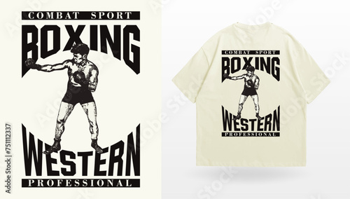 logo slogan graphic, urban boxing retro sketch a box man. victorian design western