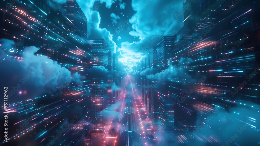 Fototapeta premium Empowering Smart Cities: Unveiling the Synergy of Data Cloud Technology, Cloud Computing, and Global Business Networking in Urban Innovation