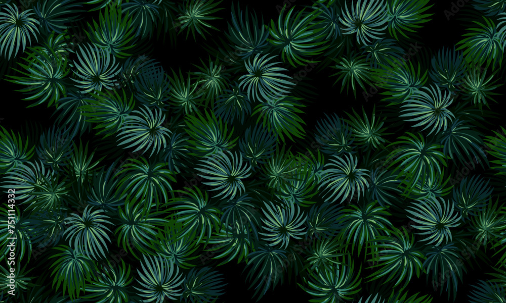 Tropical leaves seamless pattern. dark background. exotic tropical background.