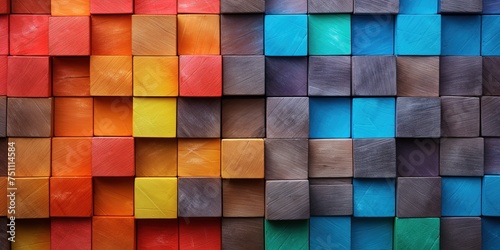 Colorful wooden blocks aligned. Wide format. © Coosh448