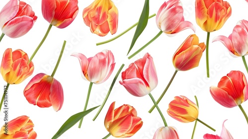 Beautiful pattern tulip flowers isolated on a white background.