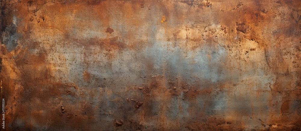 A weathered metal surface covered in rust and scratches, featuring a bright red fire hydrant standing against the aged backdrop.