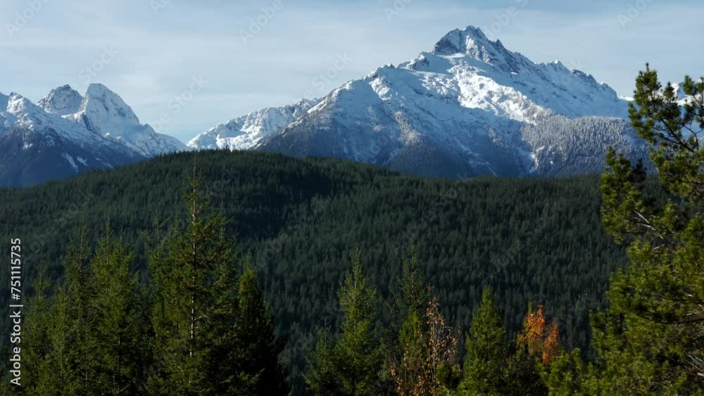 Aerial view of mountains with glaciers near Squamish, British Columbia, Canada.