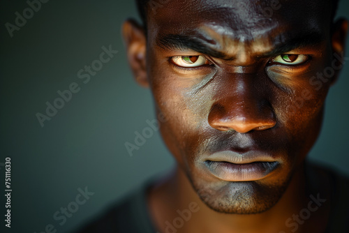 emotional resilience showcased in subtly angry black male portrait