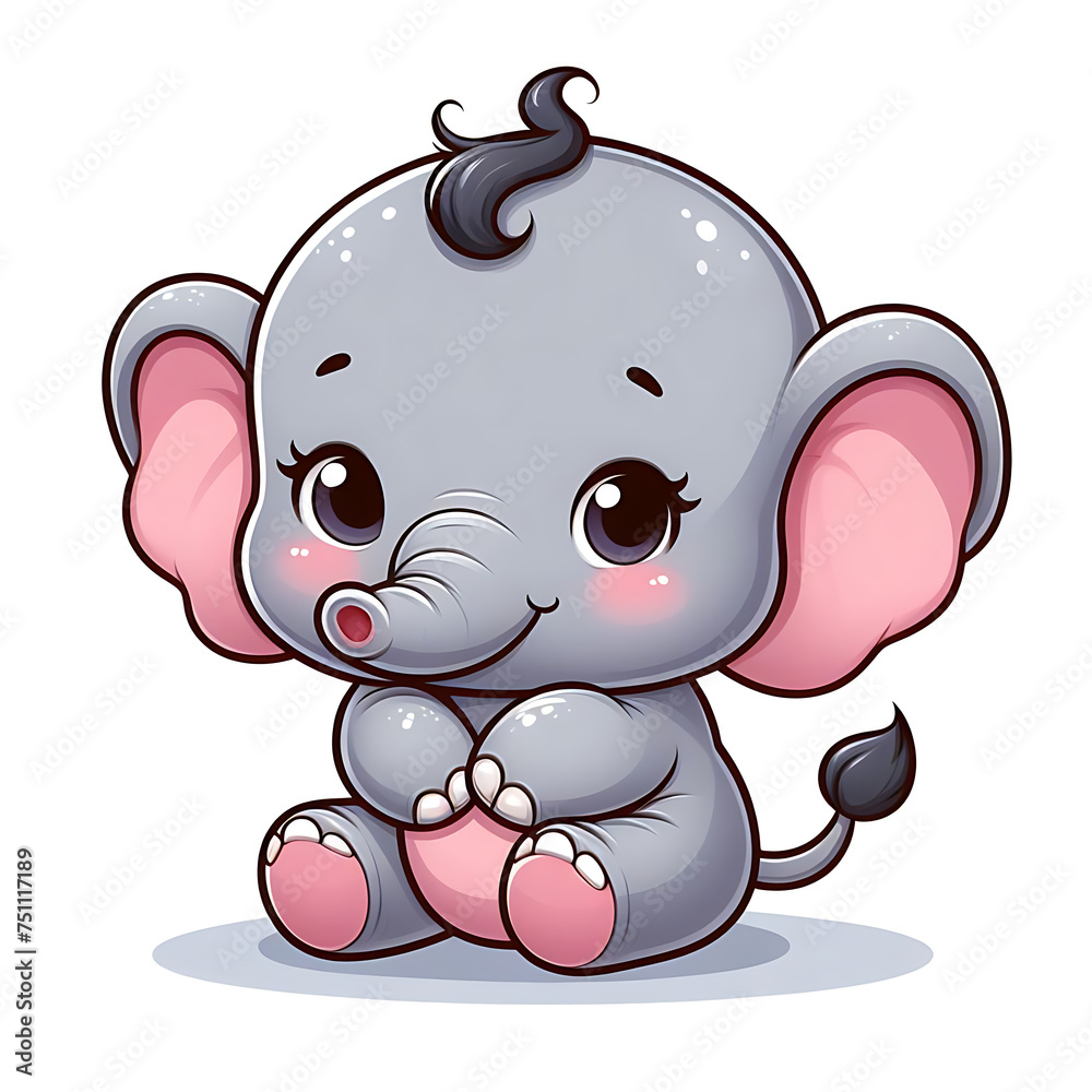 Naklejka premium a 3d cartoon little elephant, Wallpaper Illustration, and background of a cute elephant. Front view. Concept of cute baby animal, icon. 