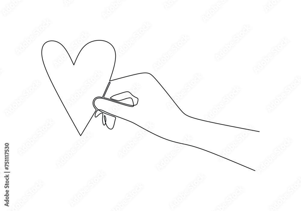 One line art drawing hand holding heart vector illustration. Love and relationship symbol for valentine gift. One line art drawing hand holding heart vector illustration. Love and relationship symbol for valentine gift.