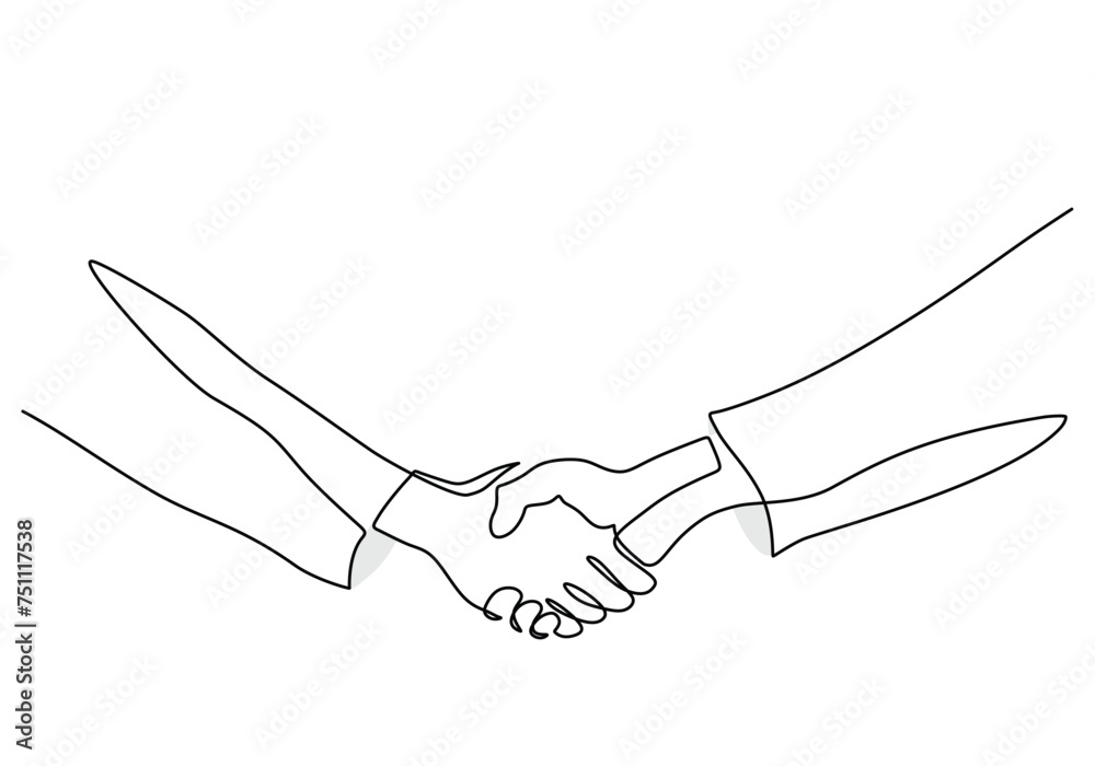 Businessmen shaking hands. Continuous one line art drawing. Vector illustration agreements and acquisition concept. Businessmen shaking hands. Continuous one line art drawing. Vector illustration agreements and acquisition concept.