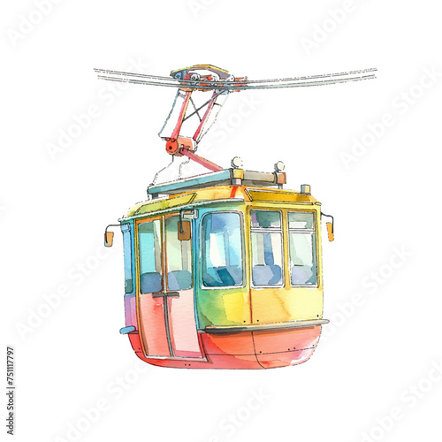 cute cable car vector illustration in watercolour style