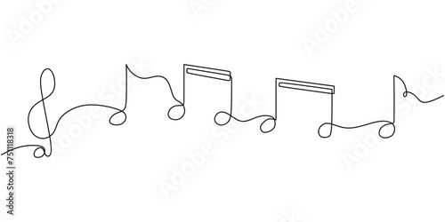 Single line drawing of music note. Continuous one hand drawn abstract symbols.