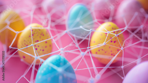 Vernetzung von Ostereiern ist eine Con-egg-tion Wortspiel zu Ostern Werbebild Generative AI