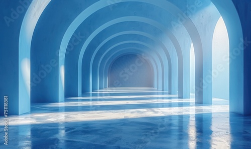 Contemporary blue interior with multiple arches.Generative AI
