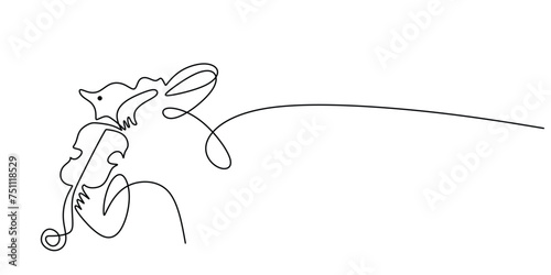 Violinist woman girl playing violin. Continuous one line music drawing art Vector illustration.