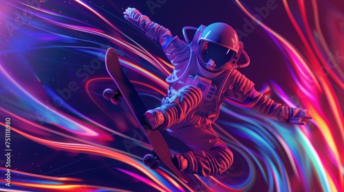 visualization art Wrapping a stylish astronaut skateboarder s invisible body in beautiful complementary colors reflective digital energy Mathematical show Set apart.