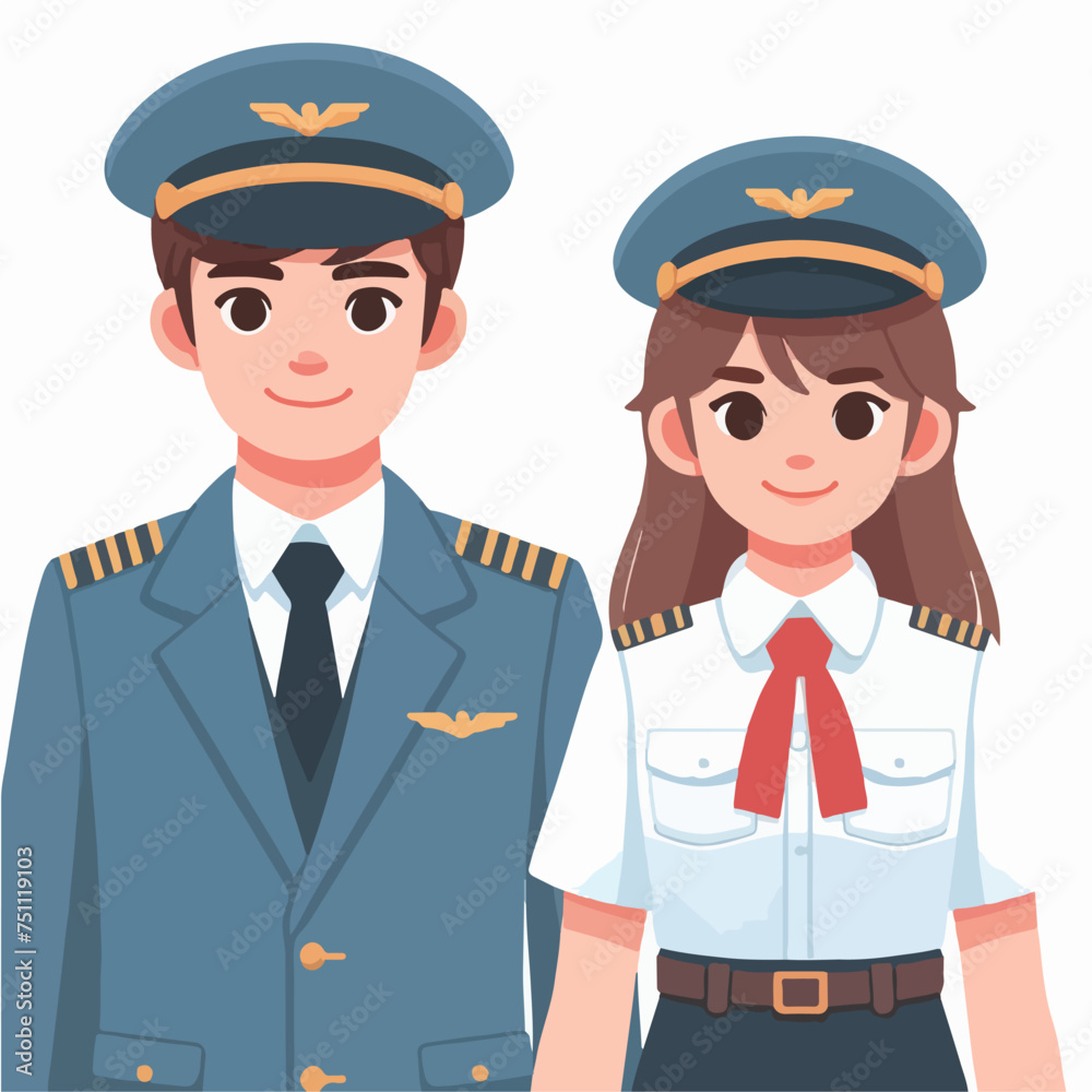 flat design illustration of young pilot couple flat design illustration of young pilot couple