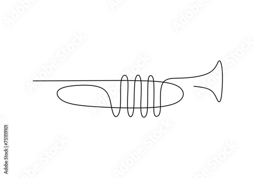 One line drawing of trumpet design. Classical jazz music instrument. Vector illustration simple continuous outline style.