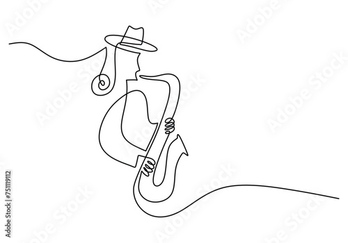 Canvas Print Saxophone one line drawing