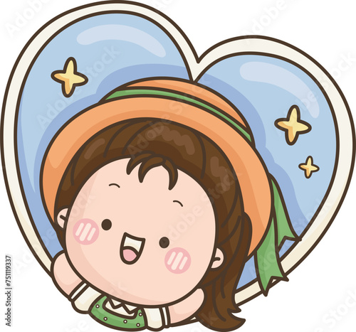 a vector of a cute girl with a heart shape behind it