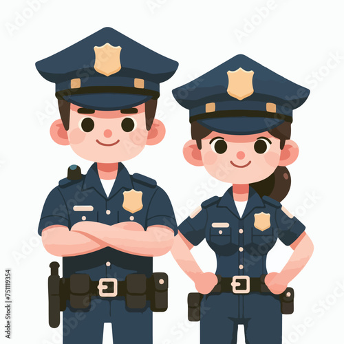 flat design illustration of cute policeman and policewoman couple