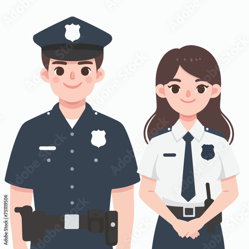 illustration of a flat design of a security force police couple
