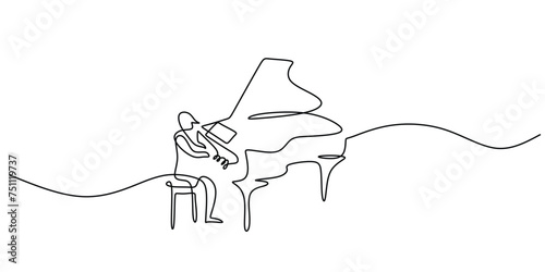 musician playing the piano. One line drawing vector. concept composer performs concert.