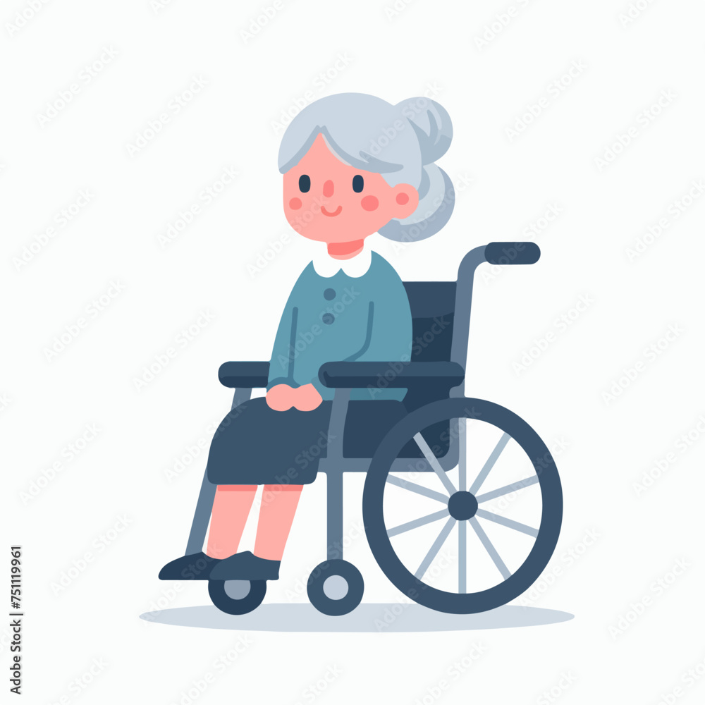 flat design illustration of elderly woman sitting in a wheelchair flat design illustration of elderly woman sitting in a wheelchair