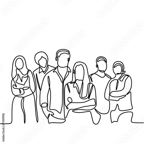 Business people group in continuous one line art drawing. Business job career vector illustration editable stroke.