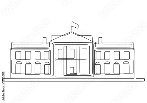 White house in continuous one line art drawing. Traditional building vector illustration editable stroke.