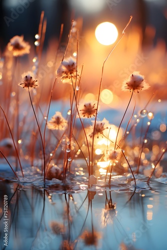 Flowers in the meadow at sunset. Soft focus, shallow DOF.