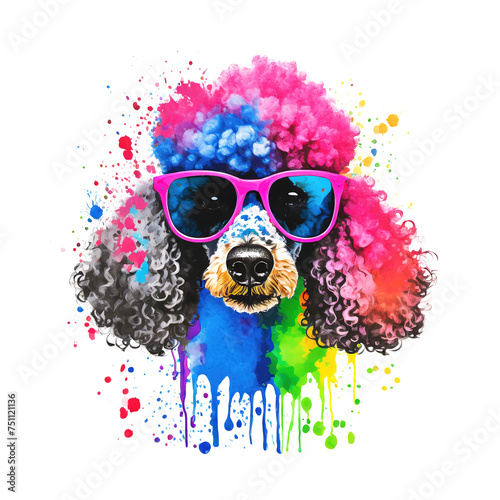 Poodle wearing sunglasses on a clean background, Png for Sublimation Printing, T-shirt Design Clipart, DTF DTG Printing, Pet, Animals, Illustration, Generative AI..
