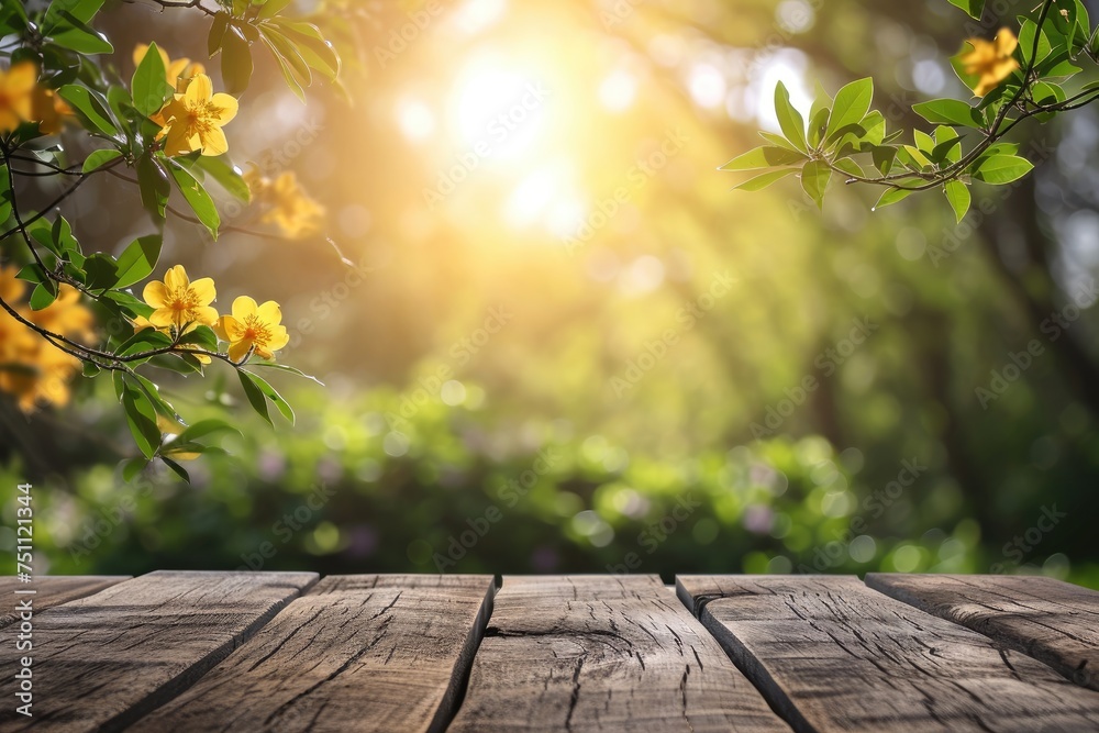 Spring or summer hardwood flooring background with Empty wooden table Spring or summer hardwood flooring background with Empty wooden table