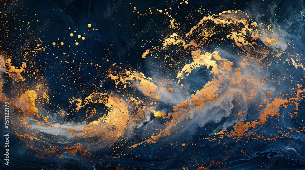 Abstract Gold Flecks on Dark Blue Backdrop Abstract Gold Flecks on Dark Blue Backdrop