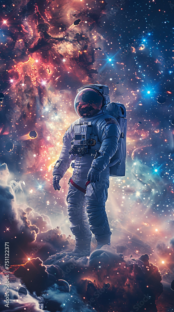 Astronaut Floating in Vibrant Cosmic Space