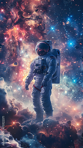 Astronaut Floating in Vibrant Cosmic Space