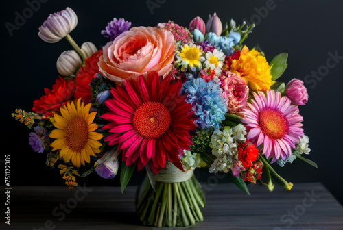 Wallpaper Mural beautiful bouquet of bright flowers on a black background close up Torontodigital.ca