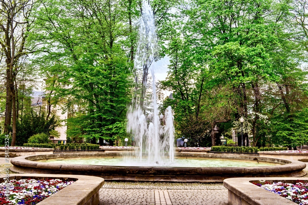 Beautiful fountain in the park of Jaslo, Poland.