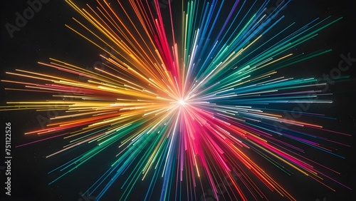 Colorful rainbow streaks of light, vibrant colors on background, Creative black background with rainbow flare overlay, movement and energy. The background is saturated with vivid colors