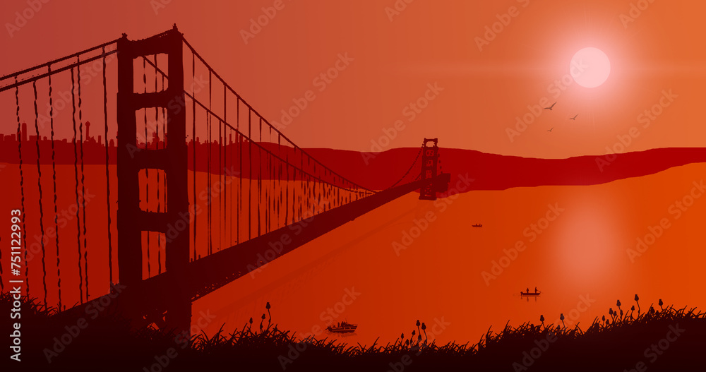 Fototapeta premium Silhouette of the Golden Gate Bridge - Beautiful 2D Landscapes