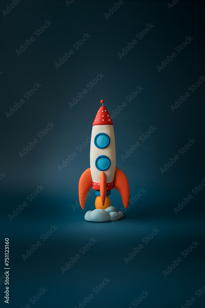 Spaceships takeoff made of plasticine or clay and painted. Banner for World's Space party, cosmonautics day, kid's art concept. Children creativity banner. Spaceships takeoff made of plasticine or clay and painted. Banner for World's Space party, cosmonautics day, kid's art concept. Children creativity banner.