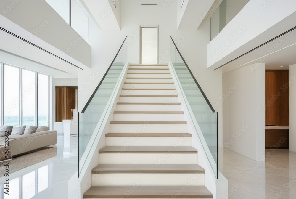 interior of new luxury house, staircase view from the second floor interior of new luxury house, staircase view from the second floor