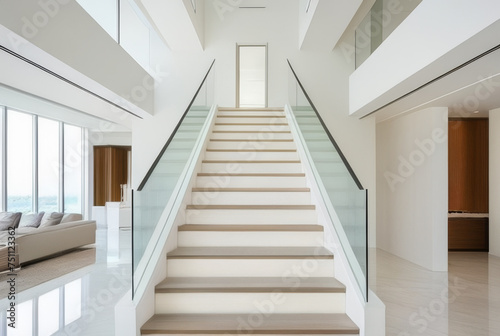 interior of new luxury house  staircase view from the second floor