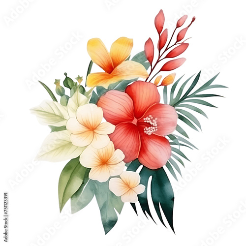 Whispers of Tropical Leaves and FlowersWatercolor Clipart Design