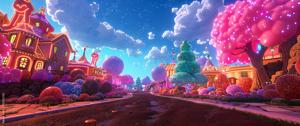 Enchanted Candy Village with Sparkling Trees