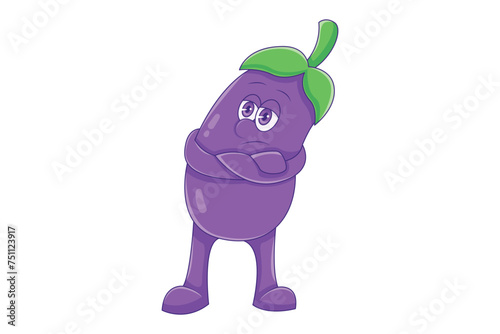 Cute Eggplant Character Design Illustration
