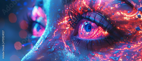 Futuristic Neon Glowing Eye Close-Up