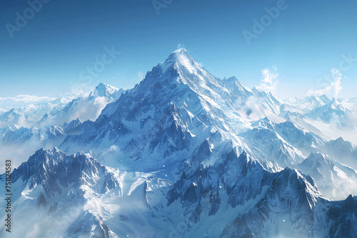 Majestic Snowy Mountain Peaks Under Clear Blue Sky
