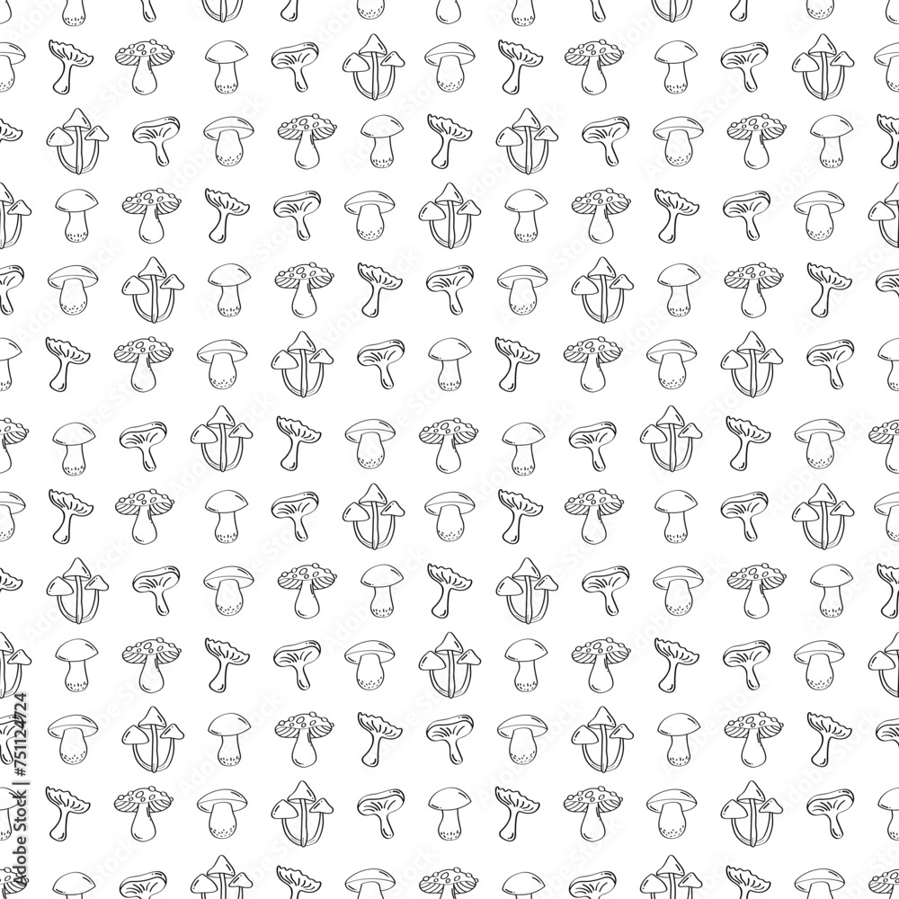 Hand Drawn Seamless Pattern Mushroom